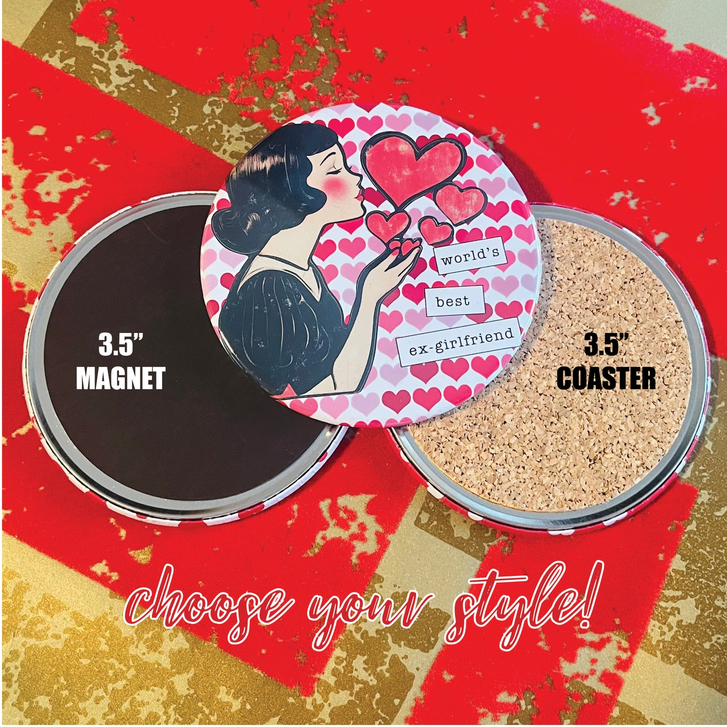 WORLD'S BEST EX-GIRLFRIEND - FUNNY VALENTINE'S DAY MAGNET OR COASTER