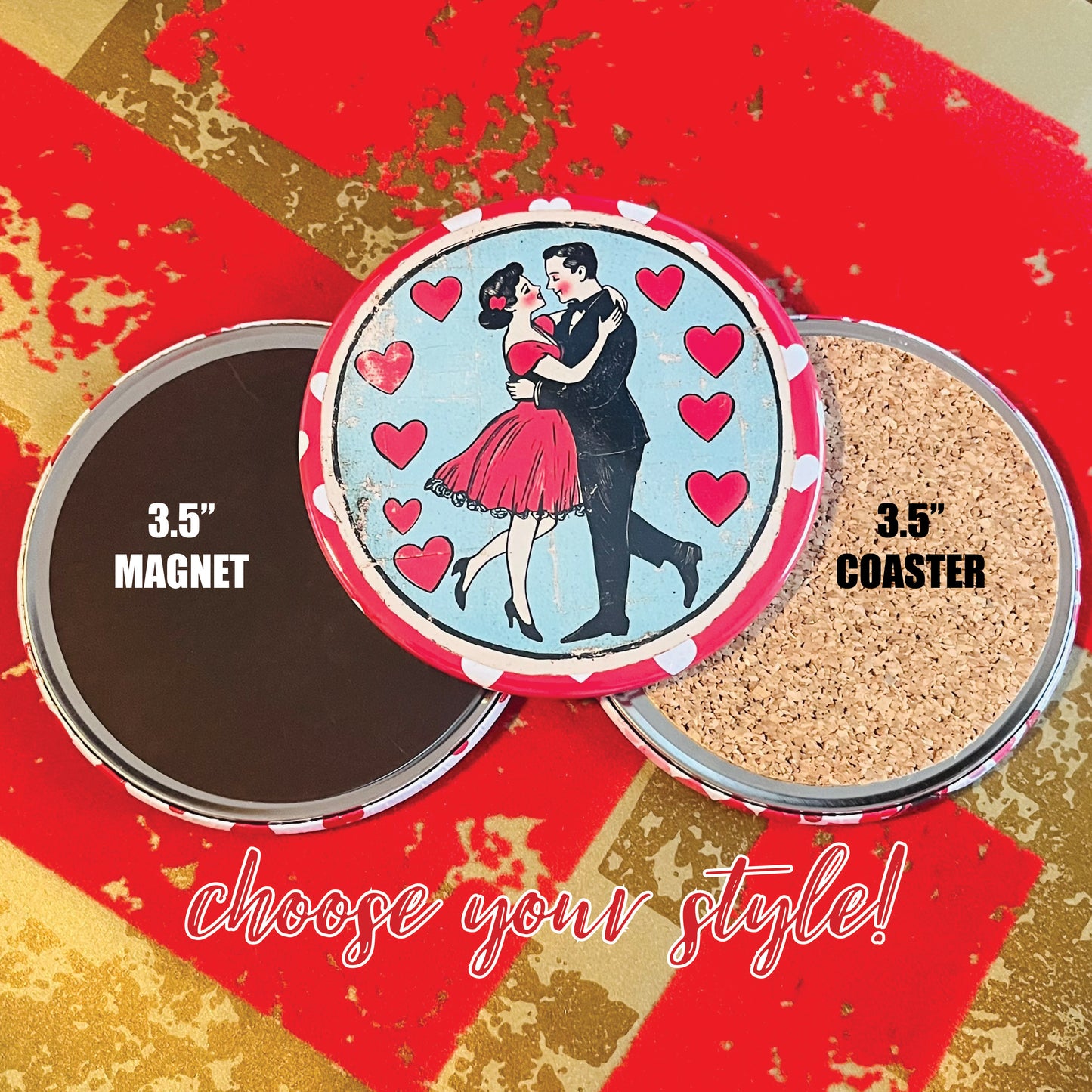 RETRO DANCING COUPLE - VALENTINE'S DAY MAGNET OR COASTER