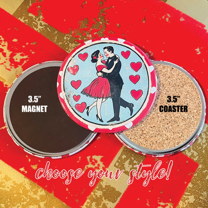 RETRO DANCING COUPLE - VALENTINE'S DAY MAGNET OR COASTER