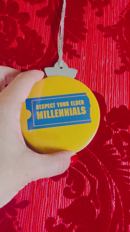 RESPECT YOUR ELDER MILLENIALS 3.5” Handmade Christmas Button Ornament/Magnet Combo