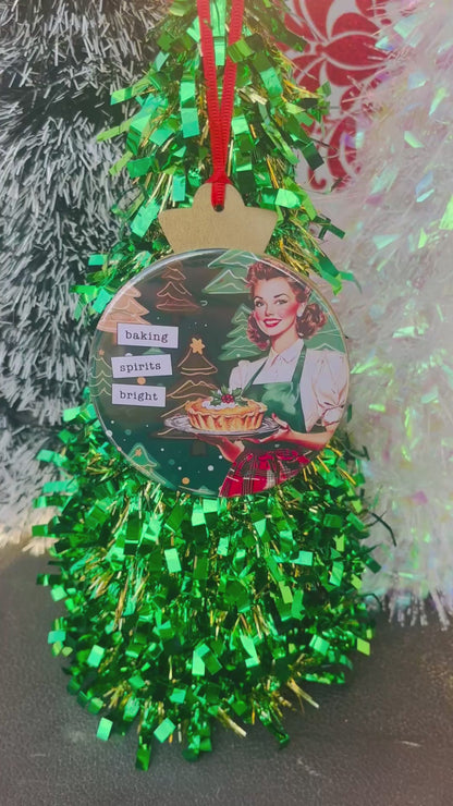 BAKING SPIRITS BRIGHT Funny 3.5” Handmade Christmas Button Ornament