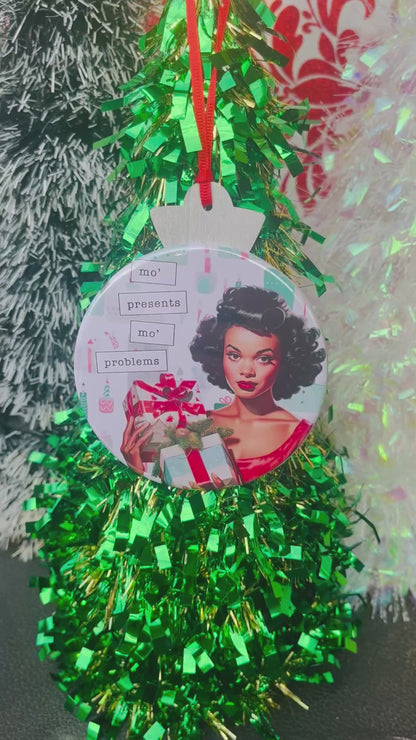 MO' PRESENTS, MO' PROBLEMS - VINTAGE HOLIDAY LADIES CHRISTMAS ORNAMENT