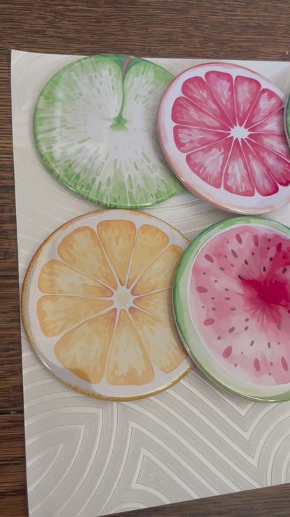 SET OF (8) 3.5" FRUIT BUTTON COASTERS