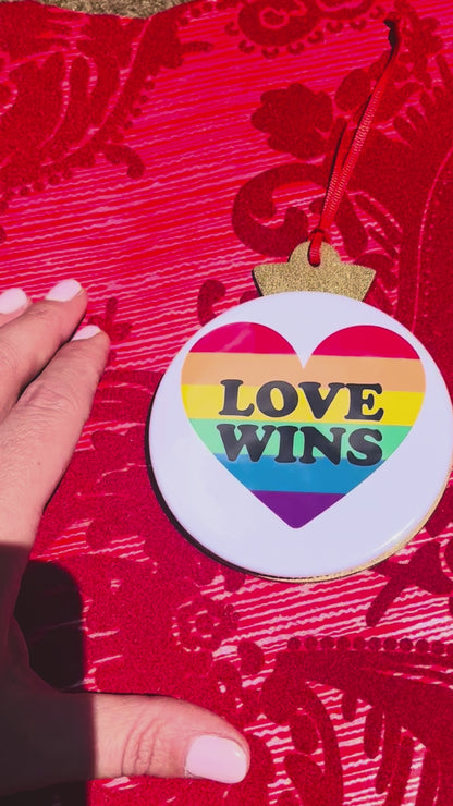 LOVE WINS PRIDE 3.5” Handmade Christmas Button Ornament/Magnet Combo