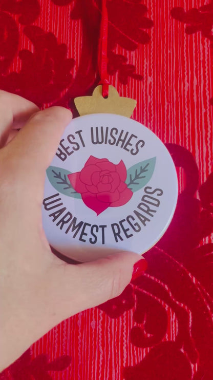 BEST WISHES, WARMEST REGARDS 3.5” Handmade Christmas Button Ornament/Magnet Combo